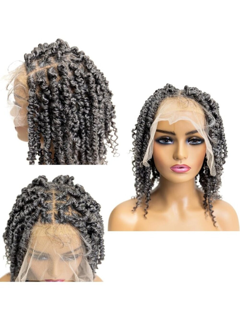 12" Spring Twist Full Lace Wig - Knotless Braided Synthetic Hair for Black Women